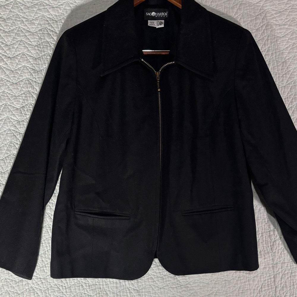 Sag Harbor Women's Classic Black Blazer 100% Wool